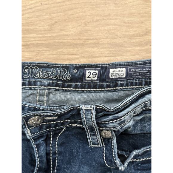 Miss Me Jeans Size 29 Easy Boot Distressed Mid Rise Rhinestones - Picture 3 of 11